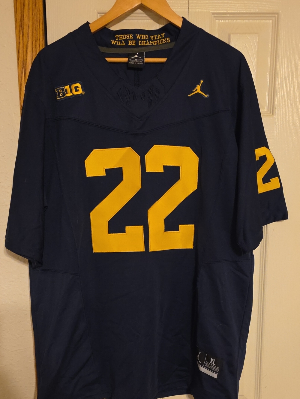Jordan Navy and Maize #22 Football Jersey - Jumpman Logo